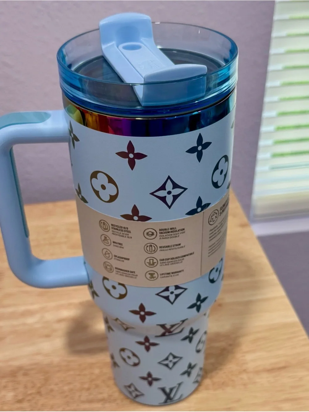 New Stanley Light Blue Tumbler with Multicolor Metallic Monogram - Picture 6 of 9